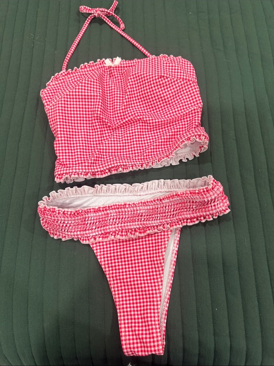 SHEIN Other - SHEIN Red and White Gingham Ruffle Bikini Set small